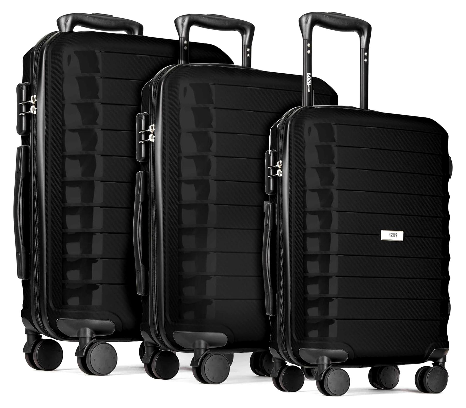 Hartschalenkoffer Set 3-teilig aus Polypropylen - Koffer M, L, XL mit Carbon-Optik - Robuste Trolleys mit 4 Doppelrollen & Zahlenschloss - 37-95 Liter Volumen, Kratzfest