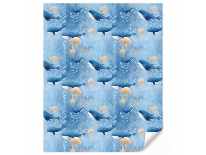 OnlyWow Kindertapete - Wale - Ozean - Blau - 180x220 cm, Papier, Rechteckig, 180x220 cm, Tapeten & Wandverkleidungen, Vliestapeten