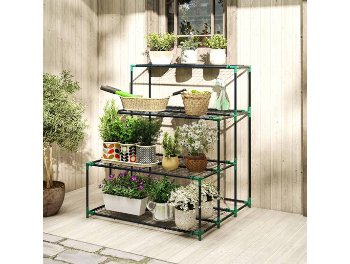 Outsunny Étagère à Plantes 4 Niveaux Acier Vert Foncé 110 cm