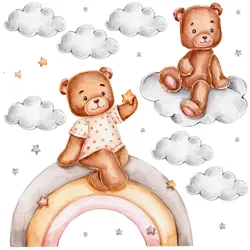 WANDAUFKLEBER 60x79cm - Aquarell-Regenbogenbären