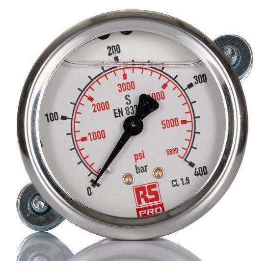 RS PRO G1/4 Manometer 0bar 400bar, Ø 63mm Edels (2310197)