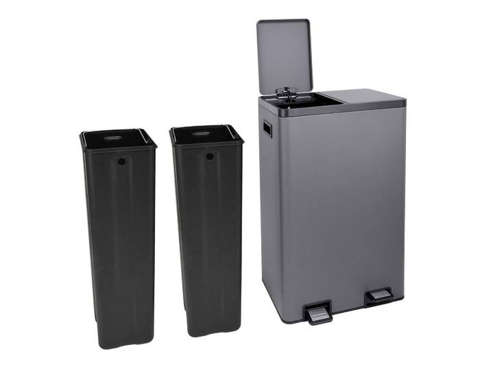 Svita Mülltrennsystem Tmh2X30 2x30L 2 Fächer Mülleimer Pulverbeschichteter Stahl Grau, Metall, 47x72x32 cm, Haushalt & Reinigung, Reinigung, Mülleimer & Abfallsammler