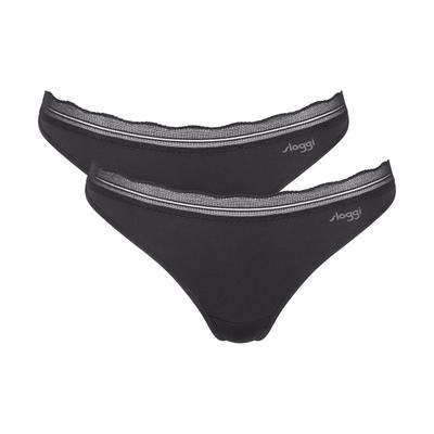 String SLOGGI "GO Blush String 2P", Damen, Gr. L, Microfaser, schwarz, Microfaser, Obermaterial: 90% Polyamid, 10% Elasthan, Unterhosen String, mit Spitzendetails