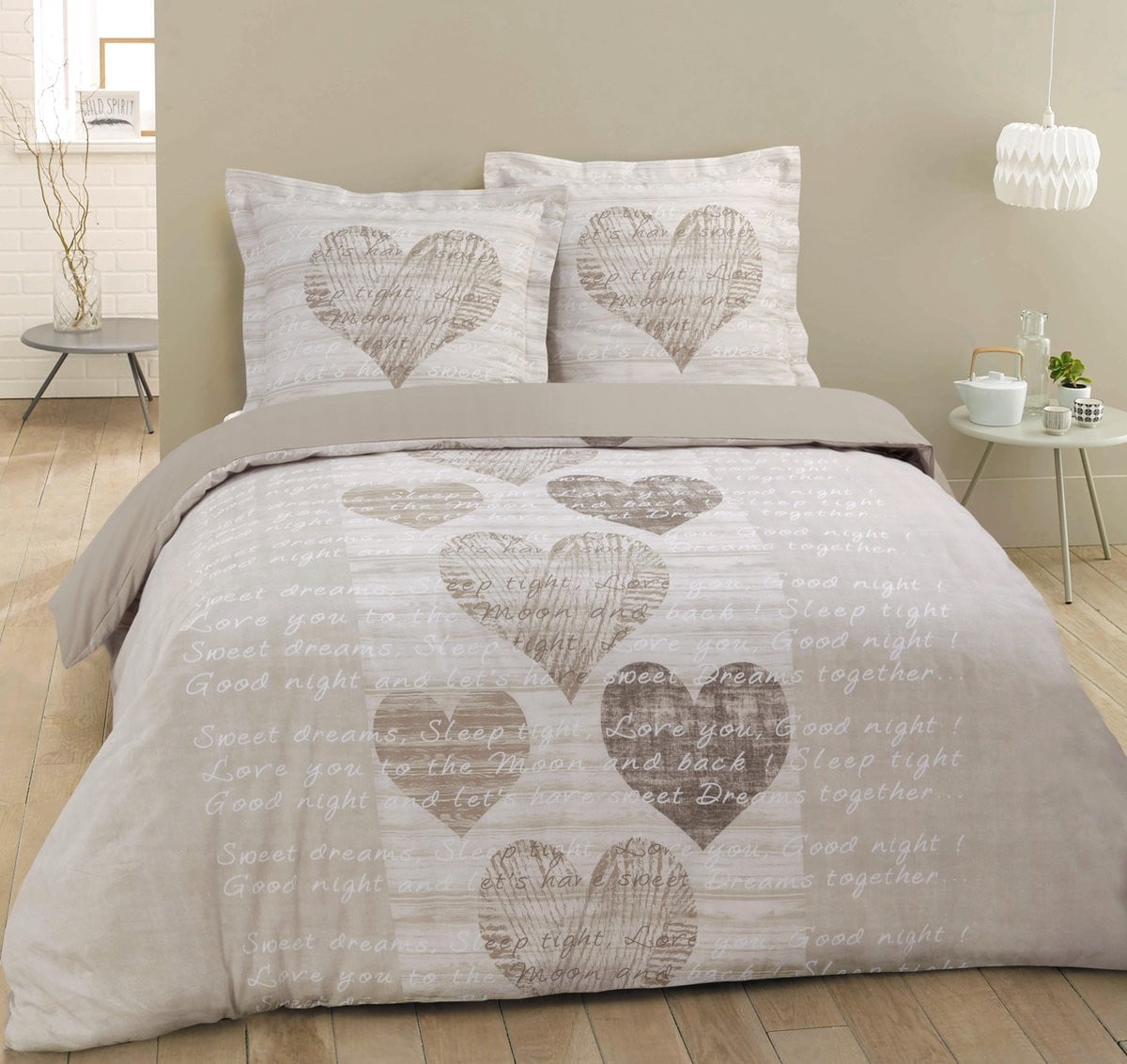 VISION Alice Dekbedovertrekset - 100% katoen - Beige - Lits-jumeaux - Dekbedovertrek 240 x 220 cm met 2 slopen