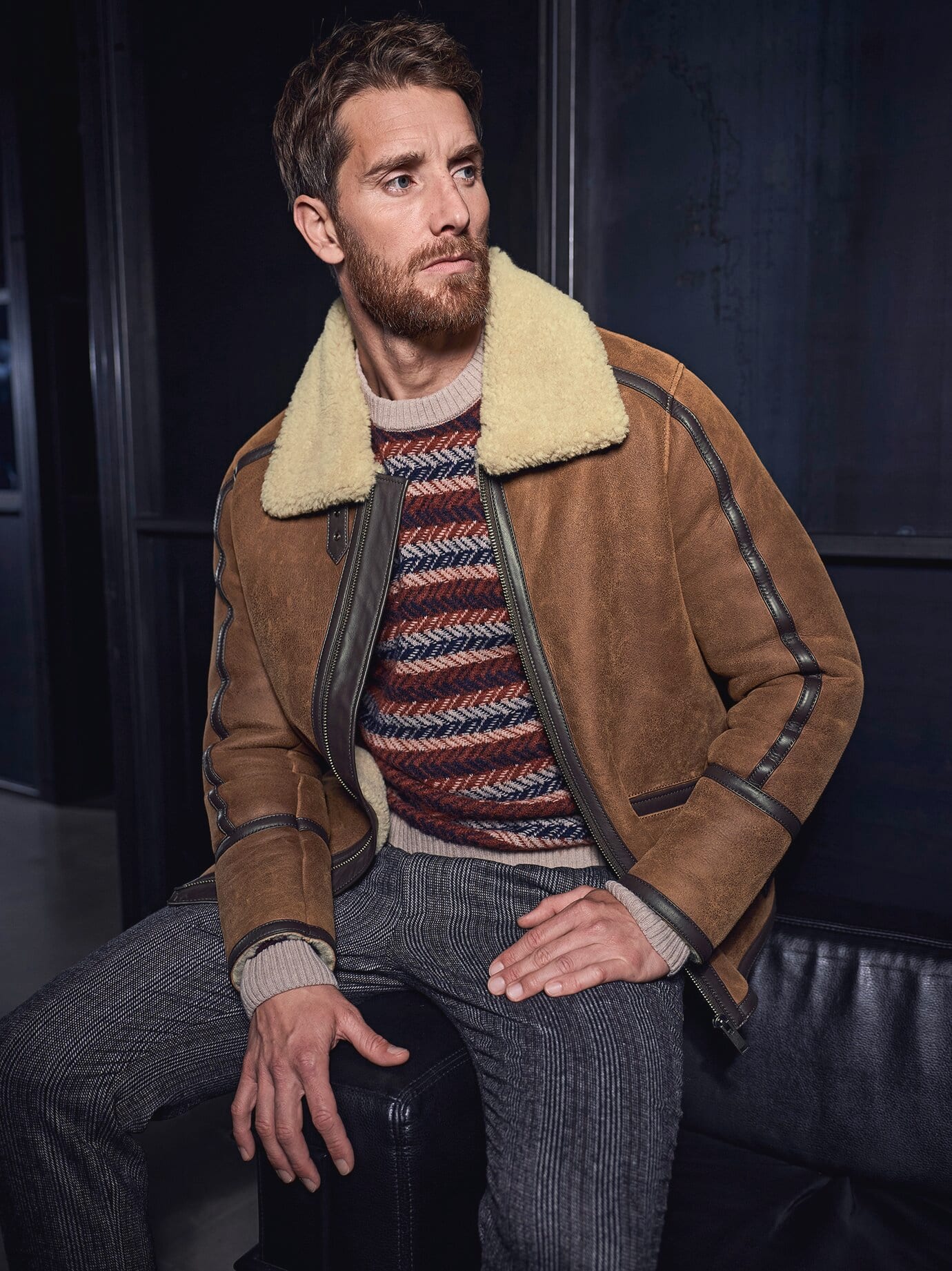 Mey & Edlich Lammfelljacke Aviator Braun 50