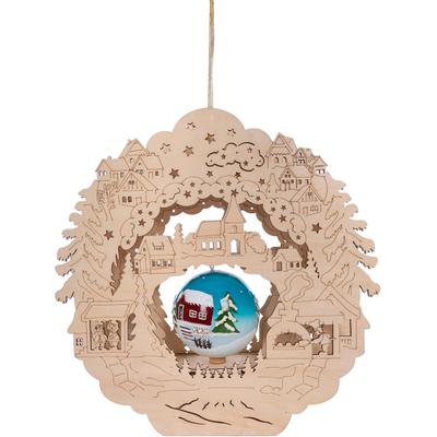 Dekoobjekt "Weihnachtsdeko mit LED Beleuchtung", beige (natur), B:9cm H:32,5cm, Holzwerkstoff, MYFLAIR MÖBEL & ACCESSOIRES, Dekofiguren, Fensterdekoration, mit drehbarer Weihnachtskugel, aus Holz, Höhe ca. 32 cm
