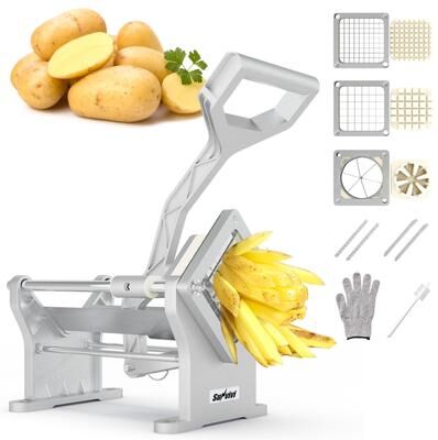 Royalcraft French Fry Cutter with 1/2 Inch and 3/8 Inch Blades, 6-wedge Slicer, Stainless Steel