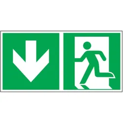 Rettungswegschild mit Pfeil unten