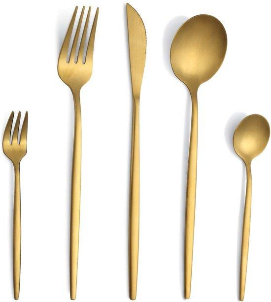 Unyqoos 30-delige bestekset goud voor 6 personen – mat roestvrij staal