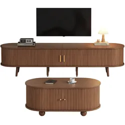 Fernsehschrank und Couchtisch Kombination Walnuss 175x40x42cm + 100x50x40cm mit Stauraum und massiven Holzbeinen