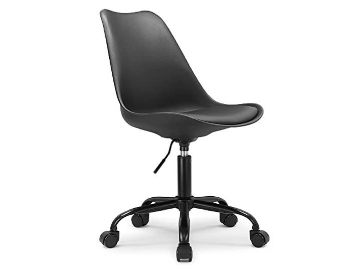 Waytex Chaise de Bureau Scandinave Noire à roulettes et Hauteur Réglable et Pied métal laqué Noir