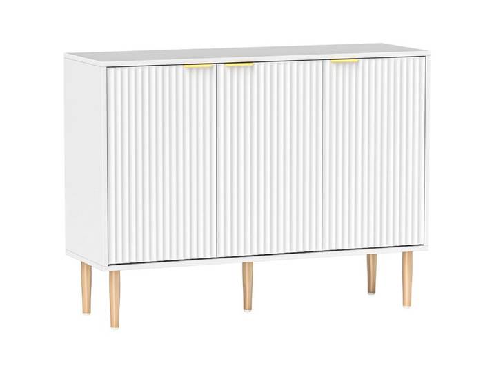 YWJ Buffet de salon avec étagère réglable buffet à 3 portes cannelées 107 x 35 x 80 cm blanc