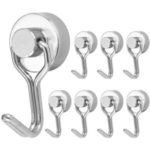 Poppstar Hakenmagnet Neodym, Karussell-Haken, Ø 16mm, Haftkraft 8kg, silber, 8 Stück