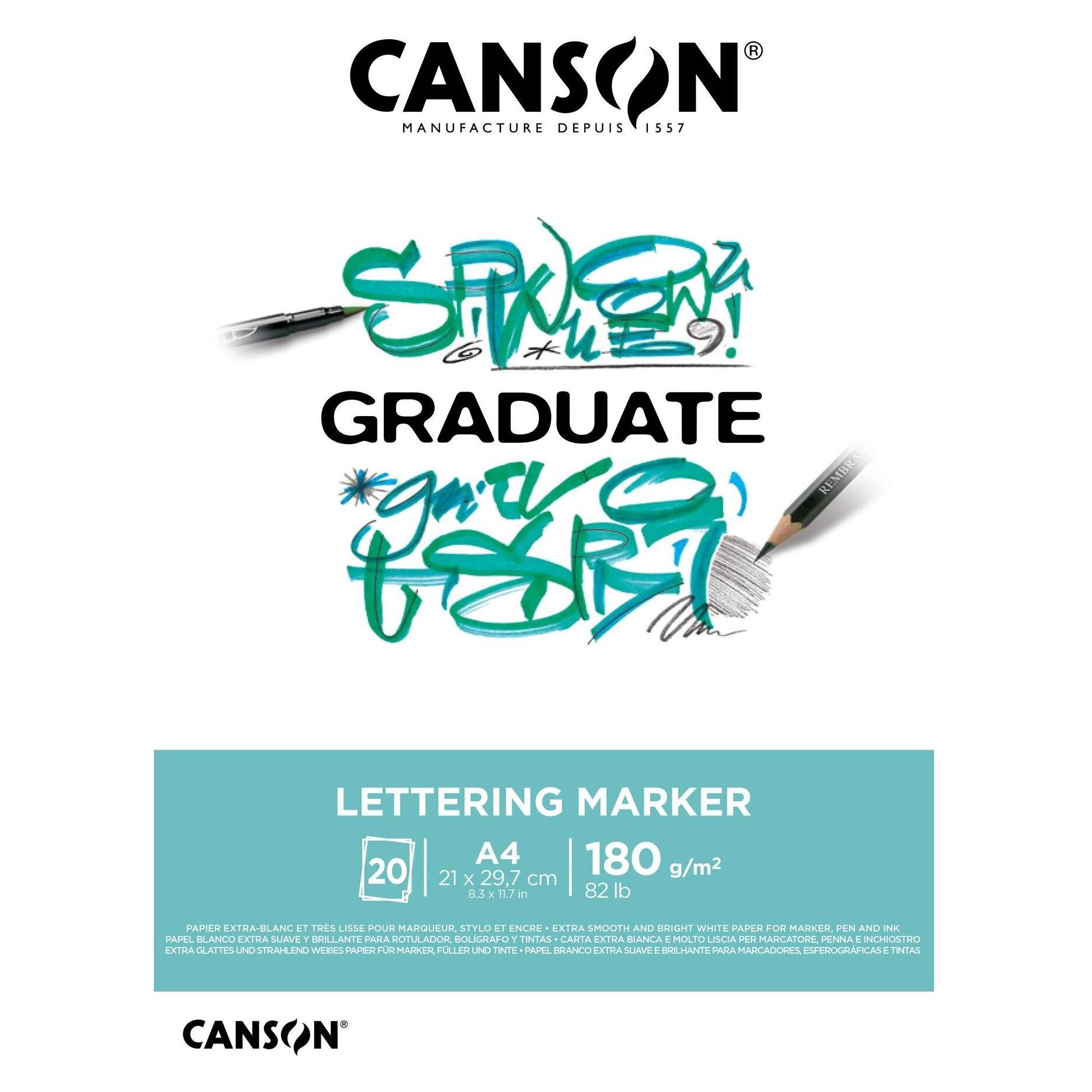 Canson Studienblock GRADUATE LETTERING MARKER, DIN A4 (A4, Blanko, Weicher Einband) (C31250P026)