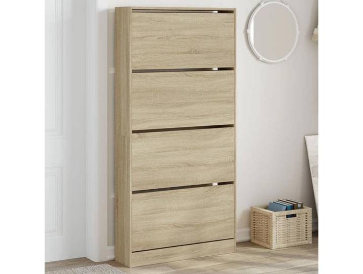 Armoire à Chaussures 4 Tiroirs Rabattables Étagère à Chaussures avec Rangement Meuble à Chaussures Moderne Chêne 3214366