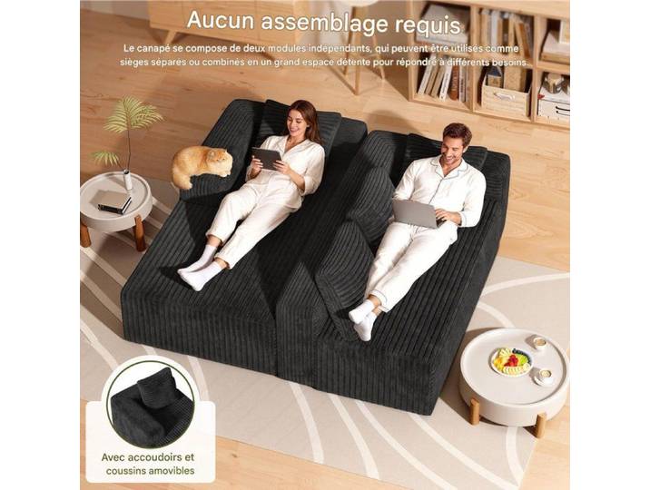 Canapé compressé modulable - CREMLANK - sans armature - NOIR - 260X173X57CM - Mousse - polyvalent