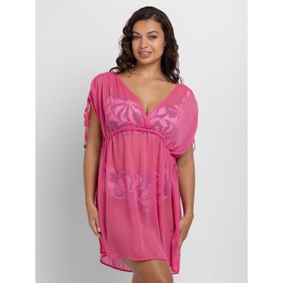 Kaftan DORINA "Sabrina", Damen, Gr. S, pink, Chiffon, Obermaterial: 100% Viskose, weit kniefrei, tiefer V-Ausschnitt, verstellbar, Blusen, tiefer V-Ausschnitt