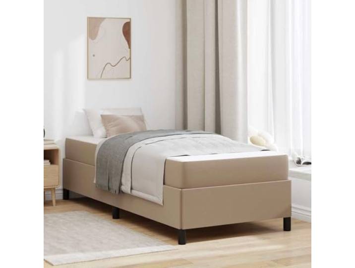 Stabile Platte modernes Design Einzelbettgestell 90 x 190 cm Braun Bettrahmen mit Matratze Cappuccino 90 x 190 cm Stoff Einzelbettgestell mit Taschenfederkernmatratze Belüftungsstoff Modernes