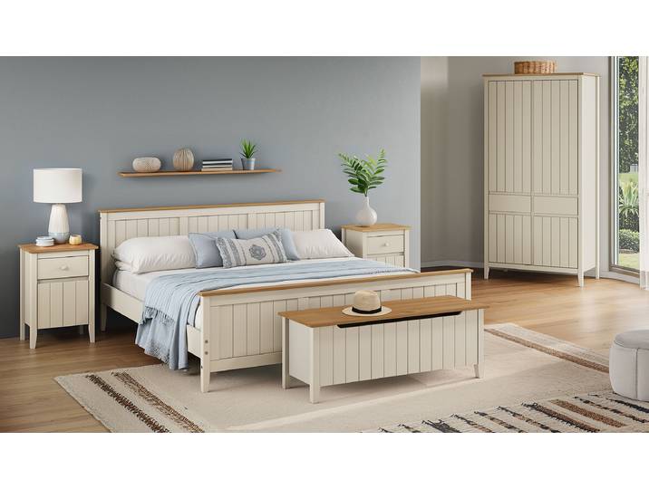 Massive Truhenbank 120cm Beige