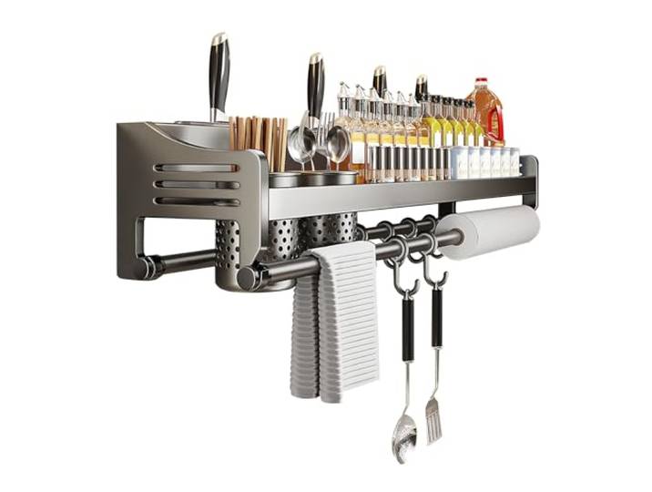 HYPIQQ Gewürzregal Wand Gewürzregal Organizer Küche Gewürz-Organizer Gewürzhalter Gewürzregal Regal,Grau,70cm 2cups