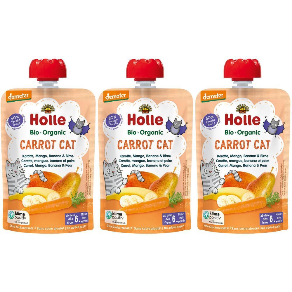 Holle Carrot Cat Pouchy Karo Mango Ban Birne 100 g x3 3x100 Trinklösung