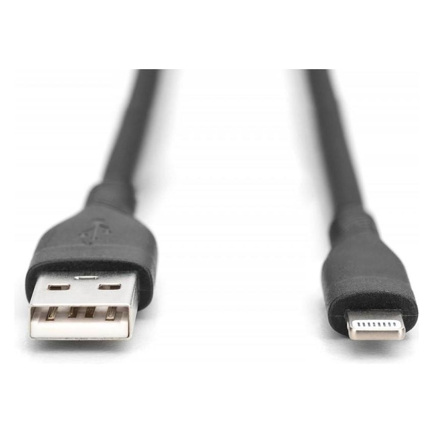 Digitus Lightning Silikon Anschlusskabel, USB-A - Lightning 0,5m, schwarz (0.50 m, USB 2.0, 12 W) (AK-600108-005-S)