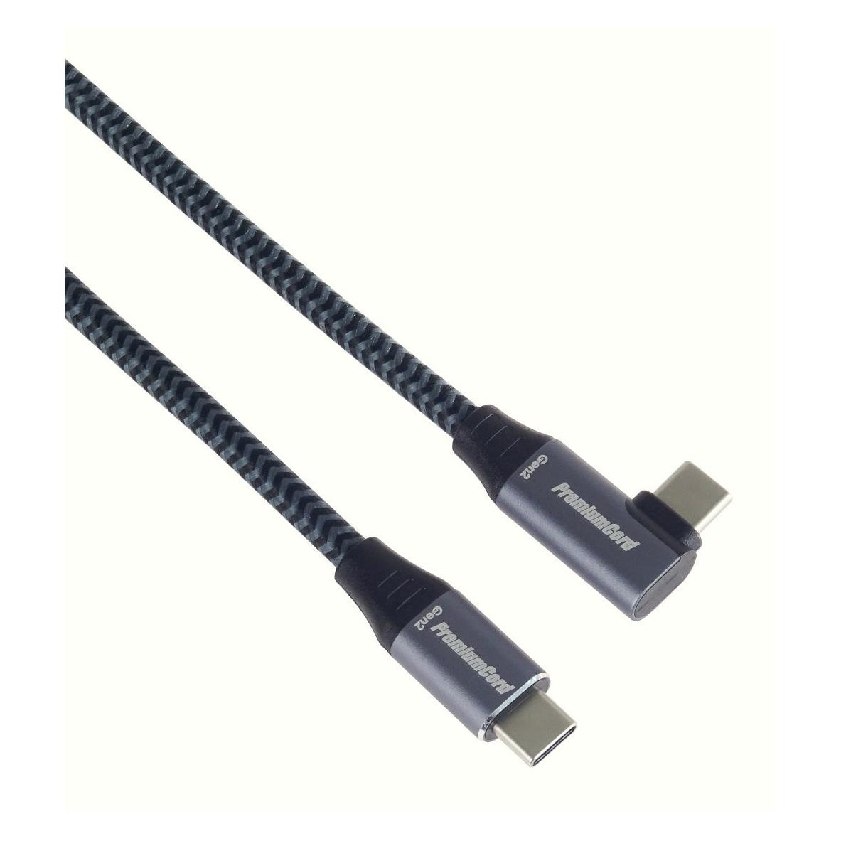 PremiumCord USB-C gebogener Kabel (USB 3.2 GEN 2x2, 5A, 100W, 20Gbit/s) Baumwollgeflecht, 3m (3 m, USB 3.2 Gen 2x2, 100 W) (KU31CU3)