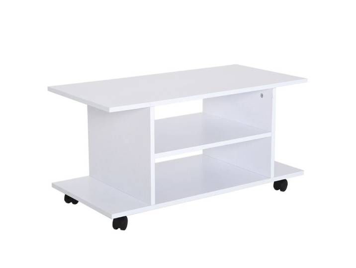 Meuble TV Meuble Télé Bas Table Basse à Roulettes en Panneaux de Particules Blanc