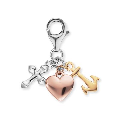 Charm-Einhänger ENGELSRUFER "GLAUBE LIEBE UND HOFFNUNG TRICOLOR", rosa (silberfarben, gelbgoldfarben, roségoldfarben), Charms, Damen, Silber 925 (Sterlingsilber)