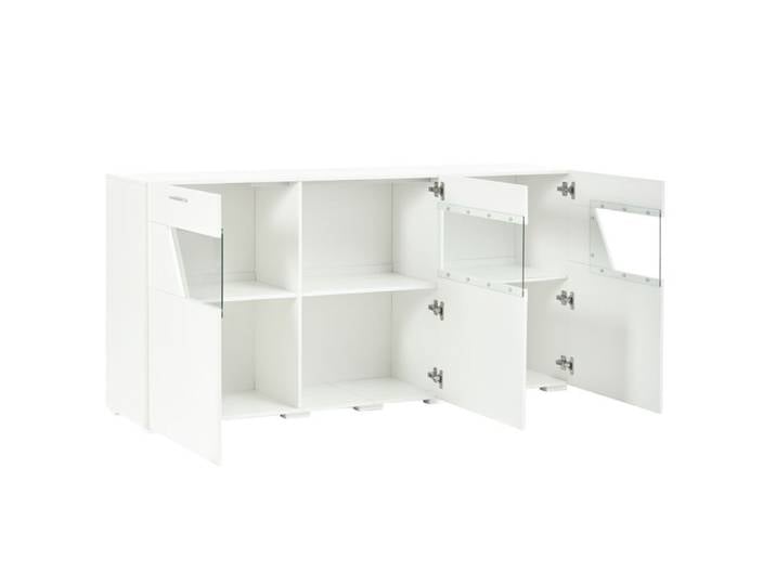 WOVREO Buffet bas 160 cm blanc brillant 3 portes en verre LED contrôlable par application