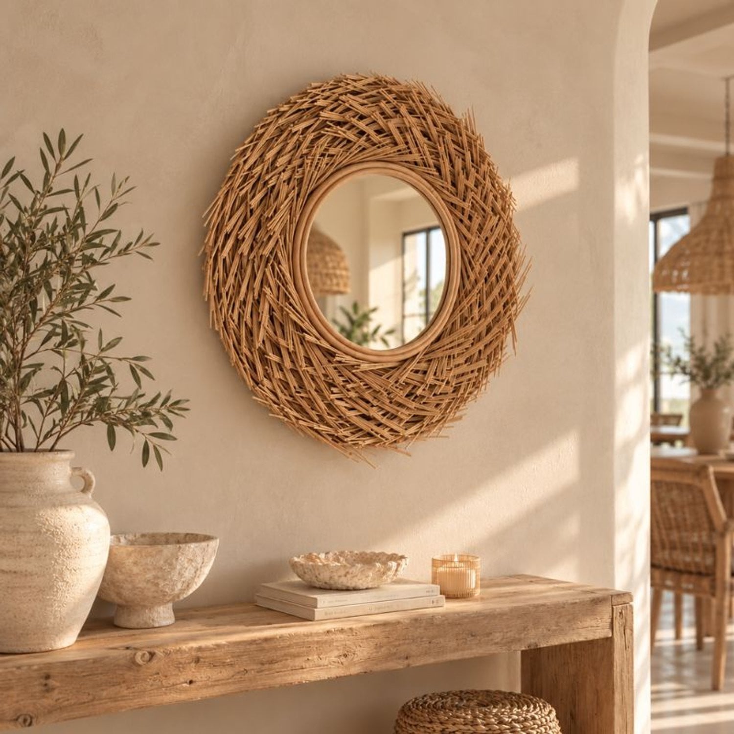 4Shine Ronde Rotan Spiegel XL voor aan de muur