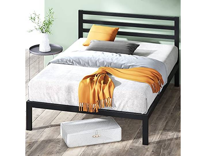 Zinus Mia Bett 120 x 190 cm – Bettgestell 35,5 cm Höhe mit Stauraum unter dem Bett – Metallbett mit Kopfteil – Schwarz