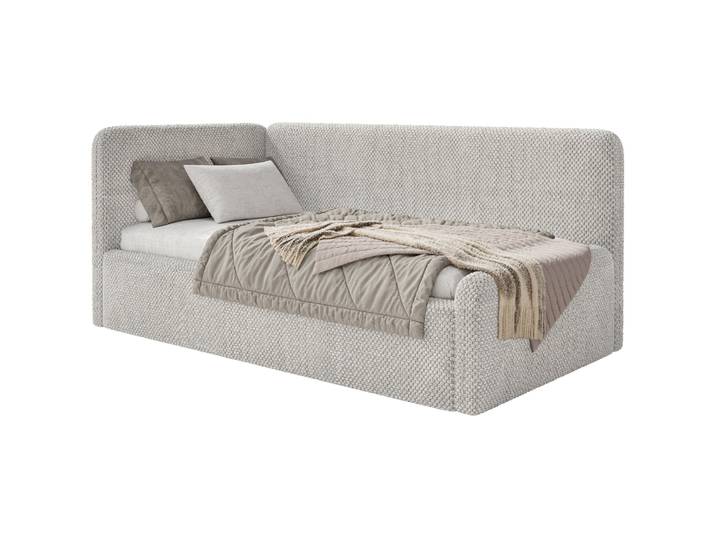 Jugendbett 90x200 cm Fanklo linksseitig mit Stauraum, grau-beiges