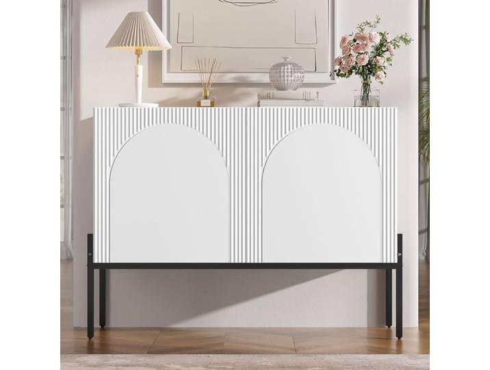 Buffet bas - WESTYLE - 100x40x75 cm - 2 portes arquées - Blanc pieds métal - Design minimaliste