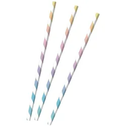 12 Trinkhalme aus Papier Pastell Regenbogen Farben