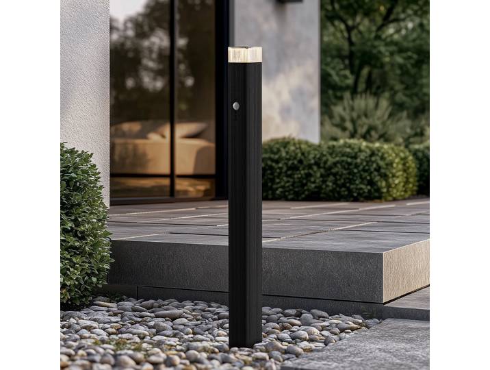 Bornes lumineuses Halvar, noir, 80 cm, GU10, IP65, capteur - Lindby - Terrasse - Moderne - Métal - Angulaire