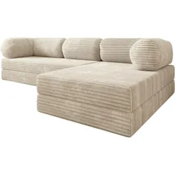ECKSOFA ETERA modulares Boneless Sofa mit Schlaffunktion Creme Kordstoff