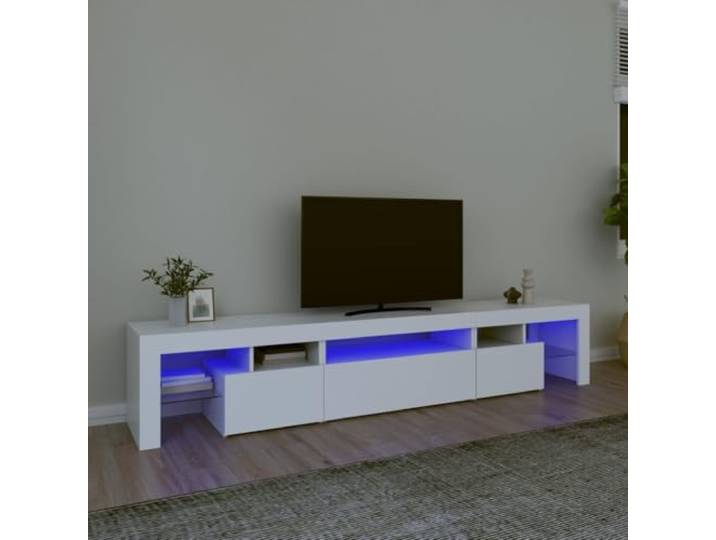 TV Unterschrank mit LED RGB Beleuchtung Weiß 215x36,5x40 cm, TV Möbel aus Holzwerkstoff, bietet Stauraum und Präsentationsplatte mit bunten LED-Lichtern
