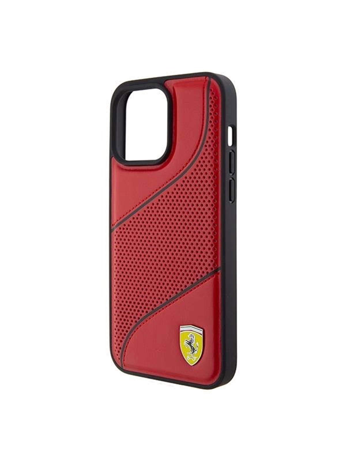 Ferrari Perforated Waves Metal Logo iPhone 15 Pro Case - Red