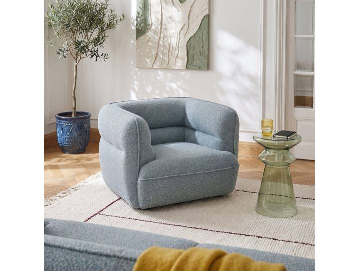 HABITAT - Fauteuil en tissu bouclette - Bleu ciel - Marcel