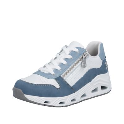 Keilsneaker RIEKER SPORT, Damen, Gr. 42, blau (weiß, blau), Lederimitat, Schuhe, Schnürschuh, Halbschuh, Freizeitsneaker mit Reißverschluss
