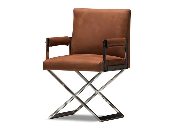 JVmoebel Esszimmerstuhl Brauner Metallstuhl mit Polsterung und elegantem Design, Made in Europe