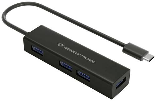 Conceptronic HUBBIES07B USB-Hub 4 Port USB-A USB 3.1 Gen1 5 GBit/s mit USB-C Stecker Schwarz HUBBIES07B