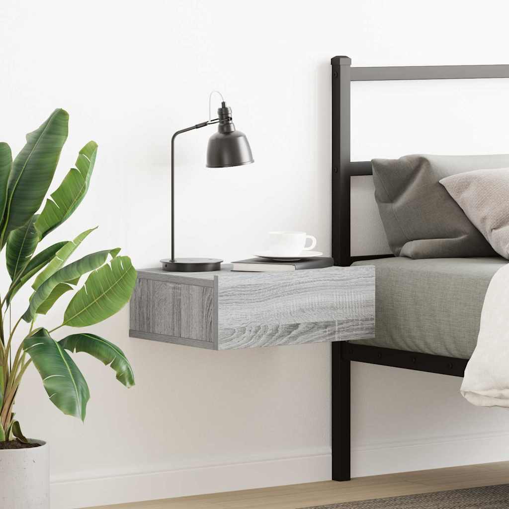 vidaXL Mesita de noche flotante madera contrachapada gris 40x30x15cm Gris