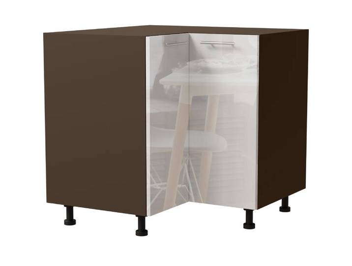 Feldmann-Wohnen Eckschrank Essen (D12/90, 2 Türen, 1-St., moderne Optik, Acrylfronten mit Glaseffekt) 90x90x82cm lava - weiß Hochglanz (ES-D12/90)