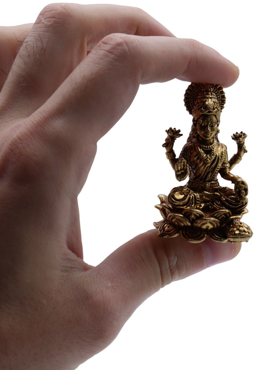 Ancient Wisdom Decoratief beeld Messing miniatuur godin Laxmi 49 mm