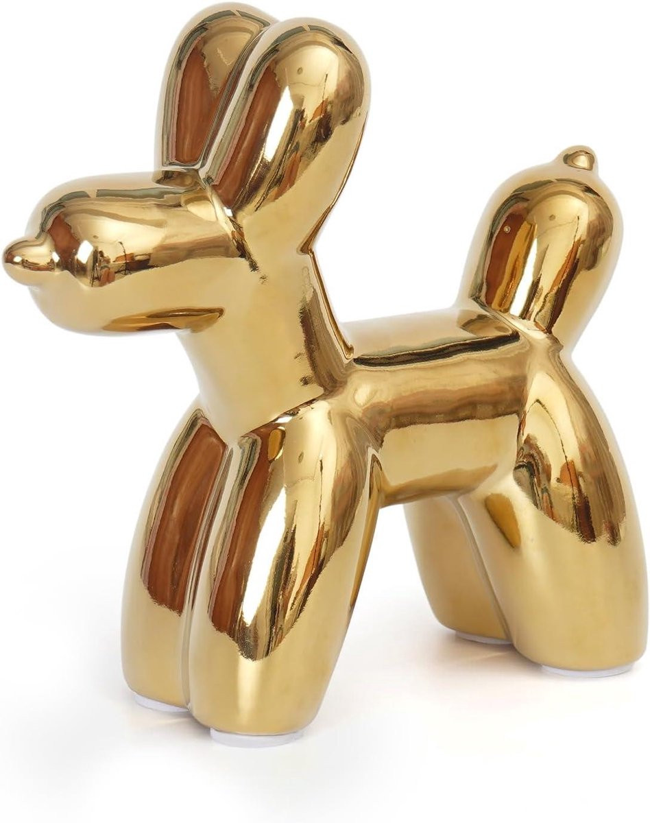 Ballon Hond Standbeeld Keramiek Goud - 16 cm
