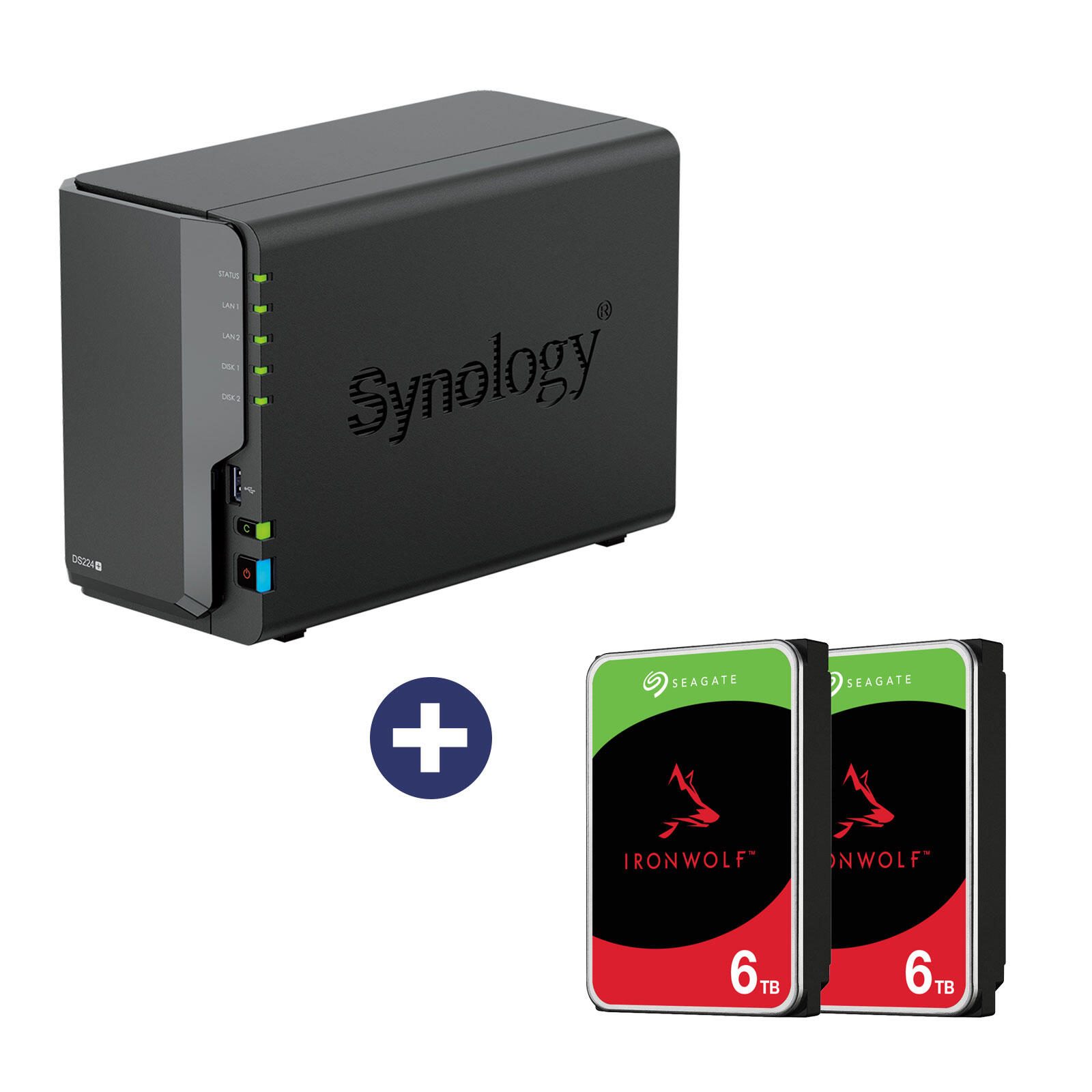Synology DiskStation DS224+ 2 Einschübe NAS-Server Leergehäuse (DS224+) + 12TB (2x6TB) Seagate IronWolf® SATA Festplatten DS224+_ST6000VN006