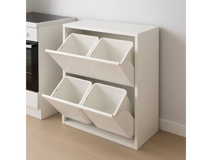 Dmora - Mülleimer Achros, Abfalleimer, Behälter zur getrennten Abfallsammlung, Müllschrank, 60x25 h93 cm, Weiß