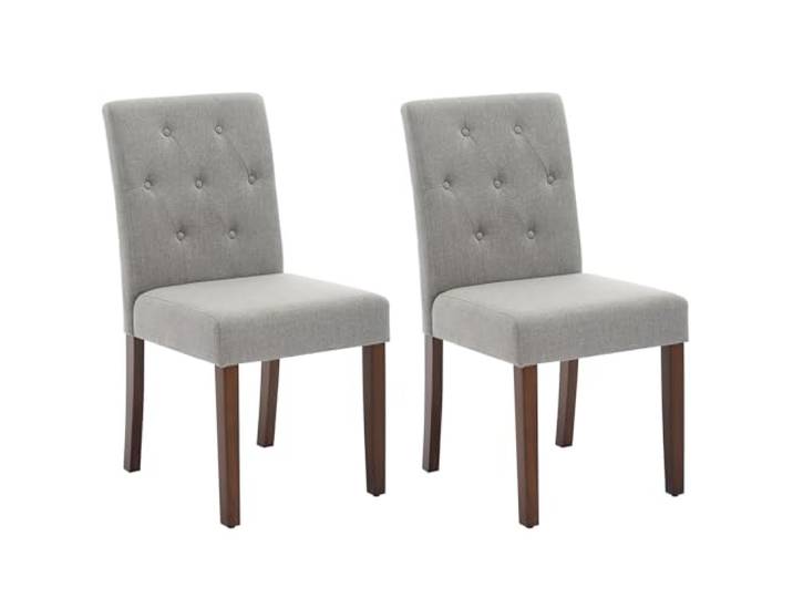 RBFGYIOP Moderne gepolsterte Esszimmerstühle – 2er-Set mit grauem Stoff, hohe Rückenlehne, Holzbeine, dekorative Knöpfe – Komfort für Esszimmer, Küche, Restaurant – 2er-Pack Leinen Grau